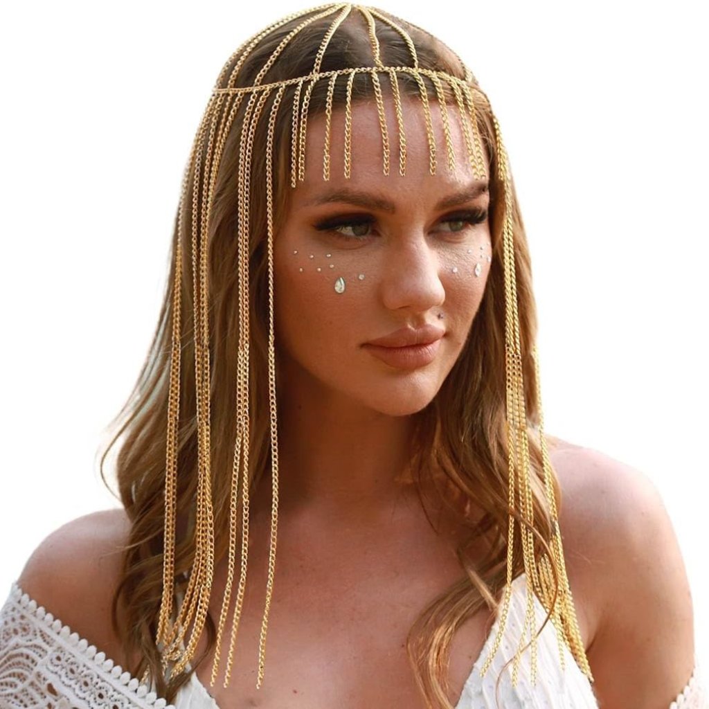 Egyptian Head Chain Gold Headpieces Long Tassel Hair Jewelry Festival Halloween